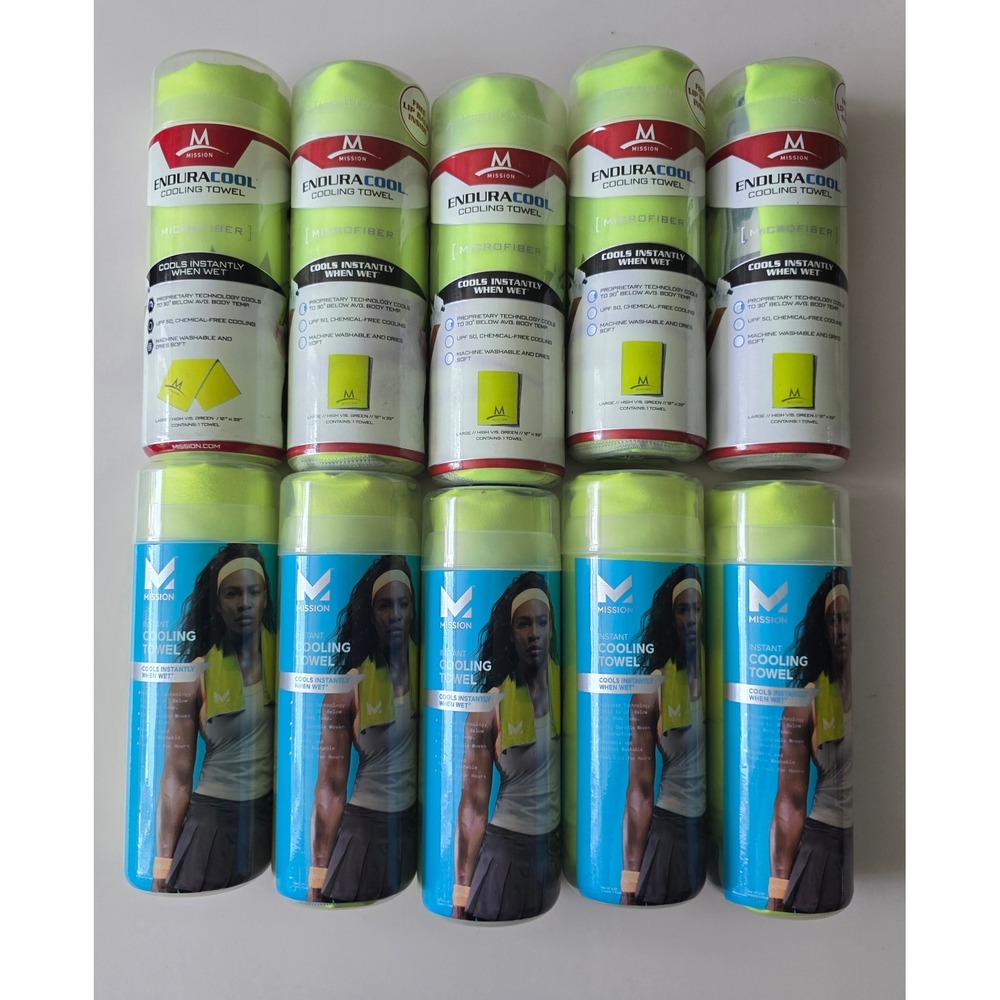 Mission Cooling Towel Lot of 10 EnduraCool HydroActive High Vis Green 12x33 NEW